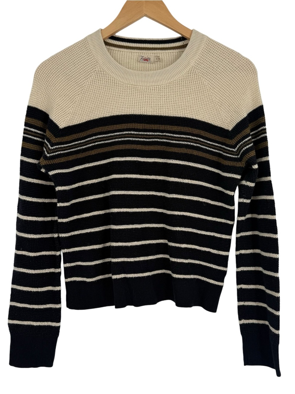 Faherty Women's Size S Waffle Knit Striped Sweater Top Organic Cotton Cashmere